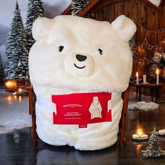 Snuggy Polar Bear Hooded Blanket 40" X 50" Faux Fur Shell Thumb Holes NWT - Picture 1 of 6